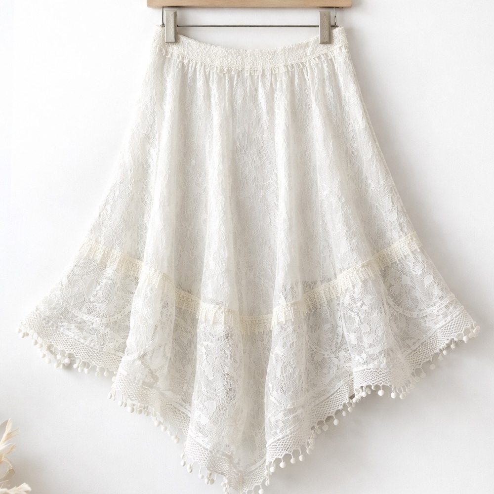 Paola Frani NWT Ivory Lace Handkerchief Hem Midi Skirt Made in Italy US 8